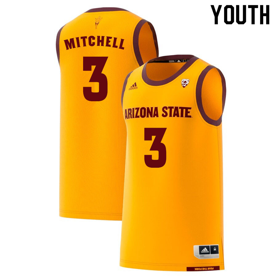 Youth #3 Mickey Mitchell Arizona State Sun Devils College Basketball Jerseys Sale-Gold